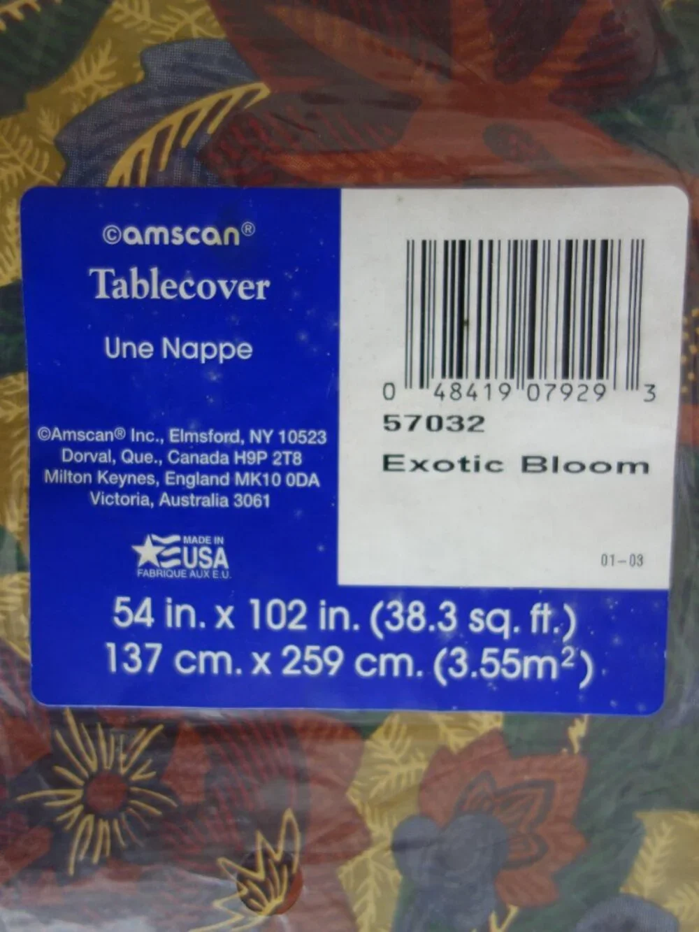Vntg 2 NIP New AMSCAN USA Disposable Tablecovers 54”x102” #47032 “Exotic Bloom”